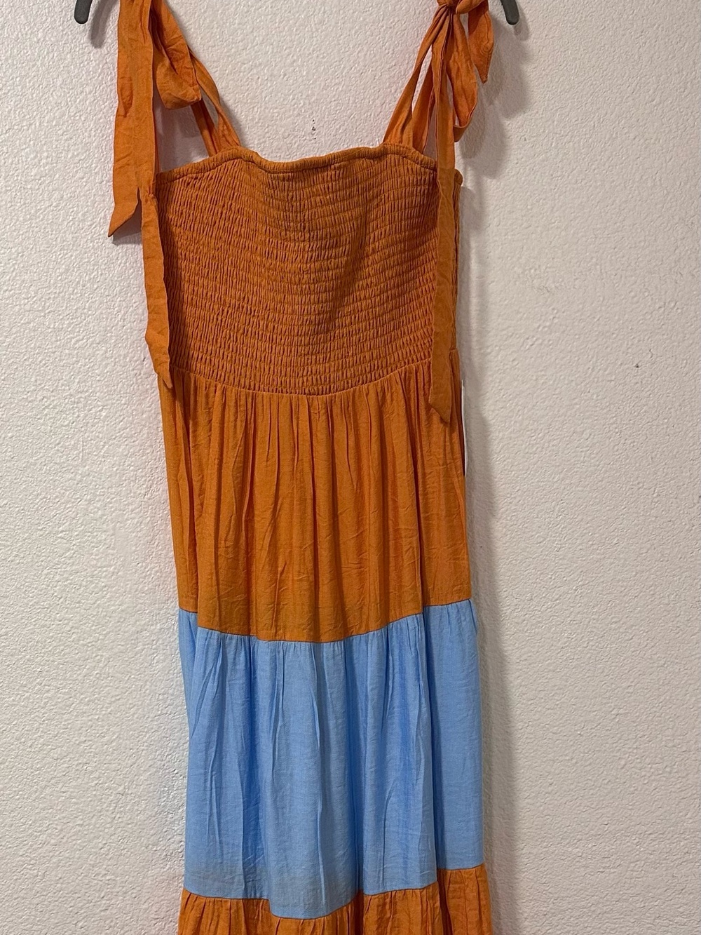 Flying Tomato Orange & Light Blue Tiered Maxi Dress with Smocked Bodice